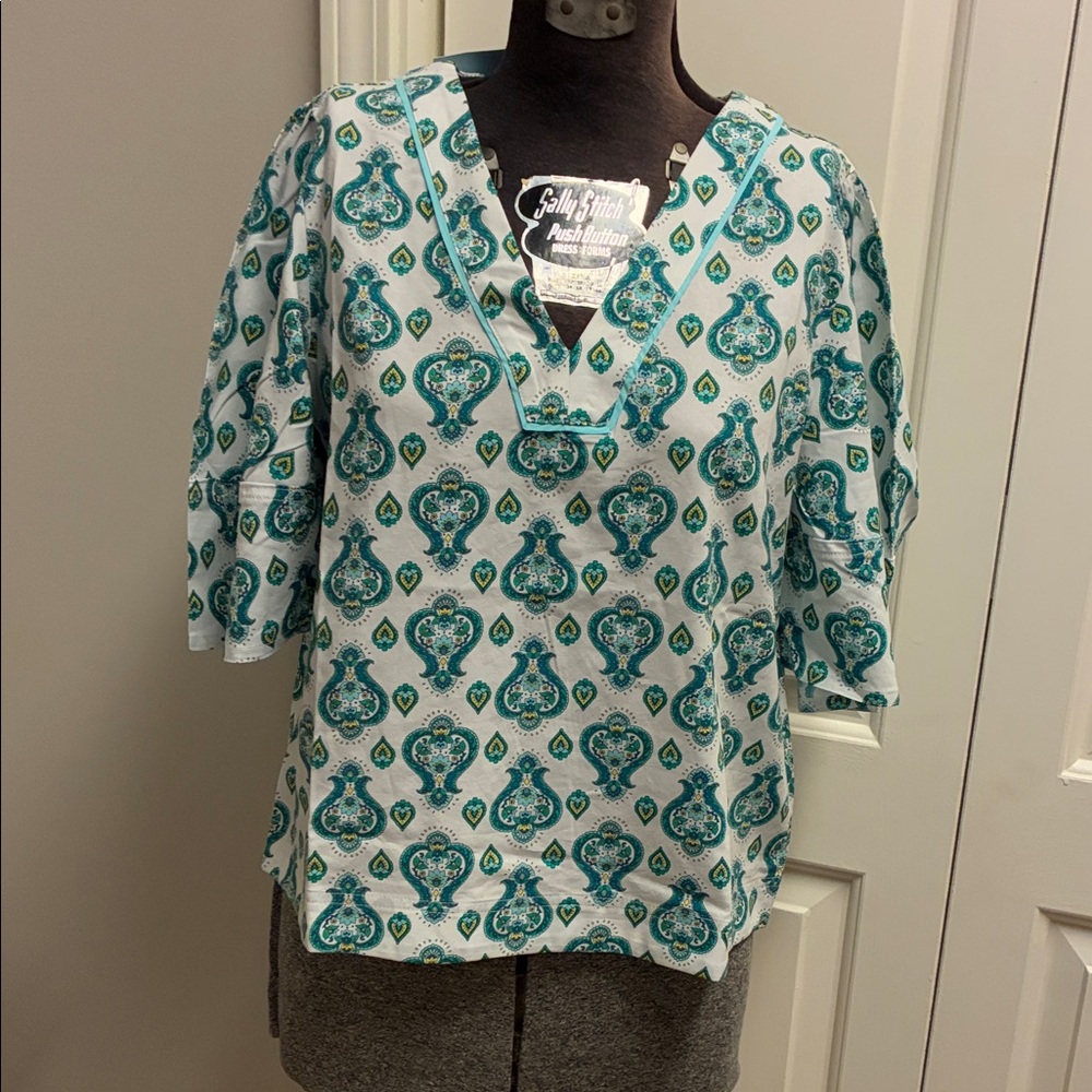 LOFT Teal and White Patterned Blouse
